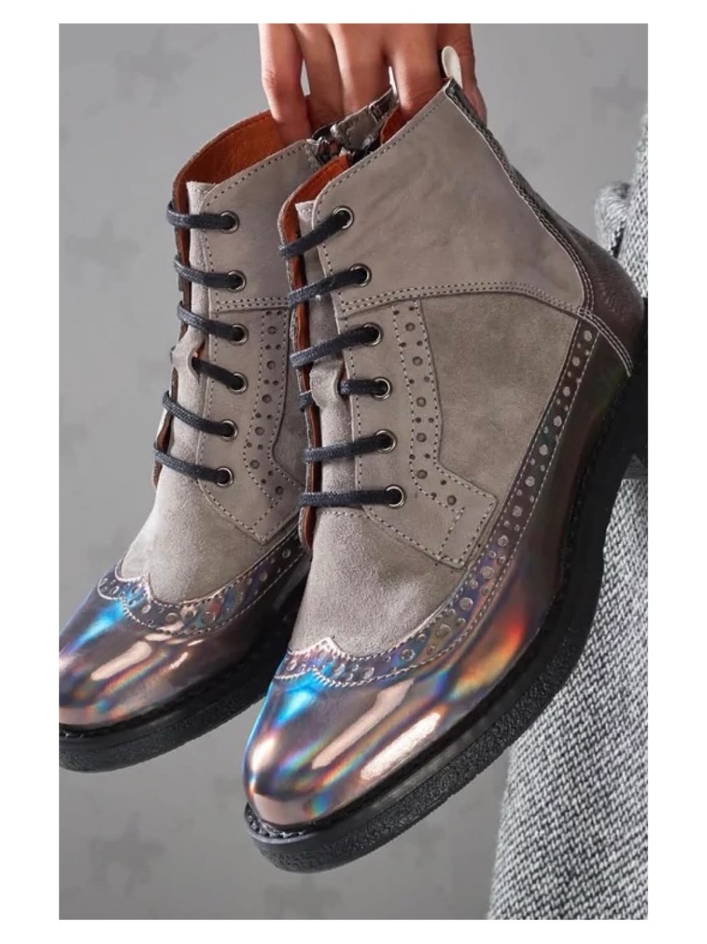 NWOB Embassy London Metallic Silver Combat Boots 37